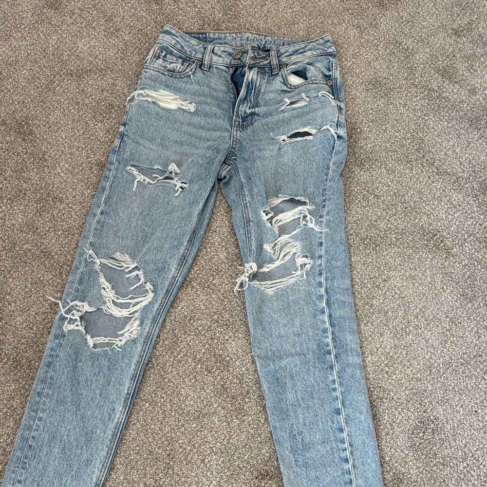 American Eagle Outfitters Ripped Blue Straight Leg Jeans